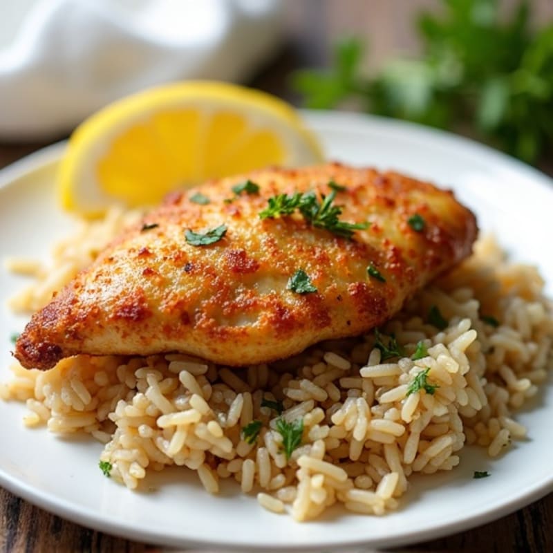 Crispy Lemon Herb Chicken with Fluffy Brown Rice