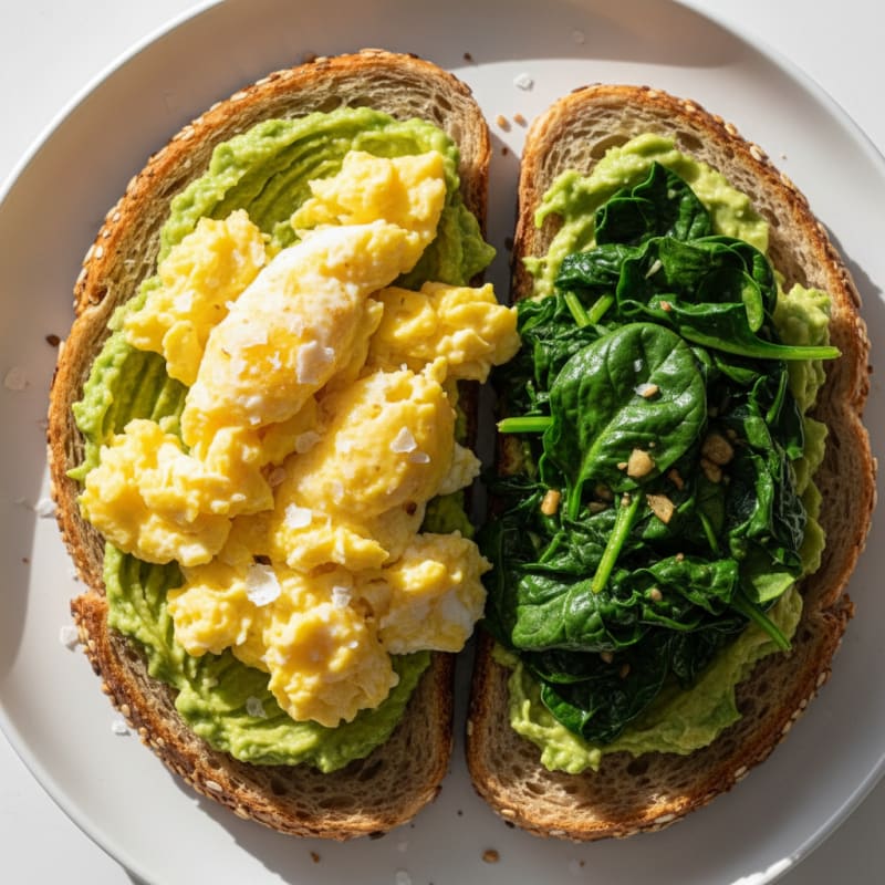 Egg and Avocado Toast with Sautéed Spinach