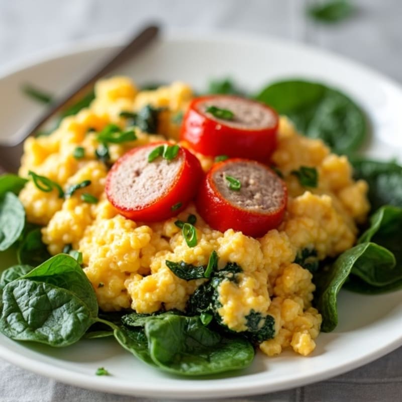Egg White Scramble with Turkey Sausage and Spinach