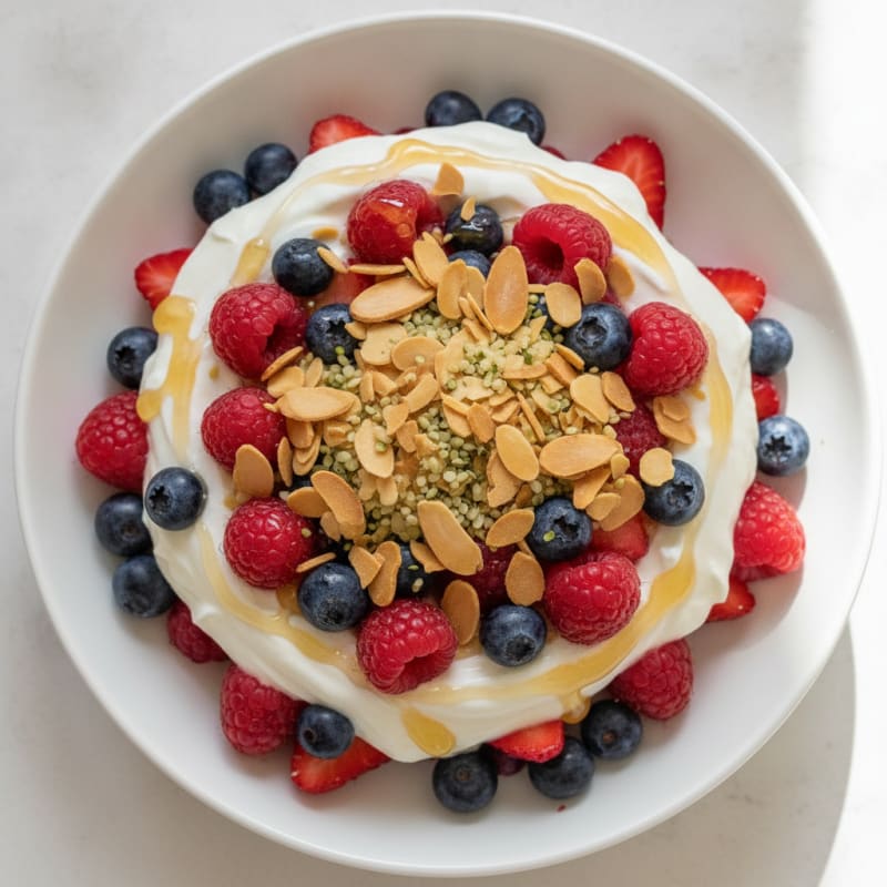 Greek Yogurt Parfait with Mixed Berries and Almond Crunch