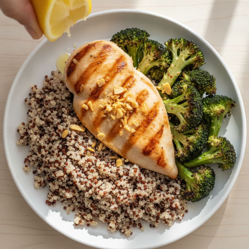 Grilled Chicken Breast with Quinoa and Roasted Broccoli
