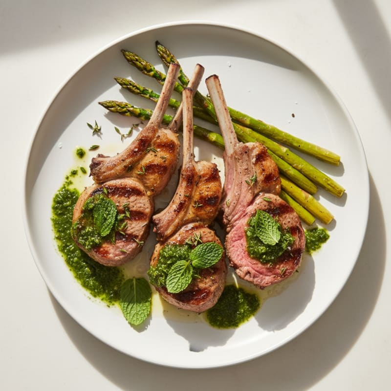 Grilled Herb Lamb Chops with Mint Sauce
