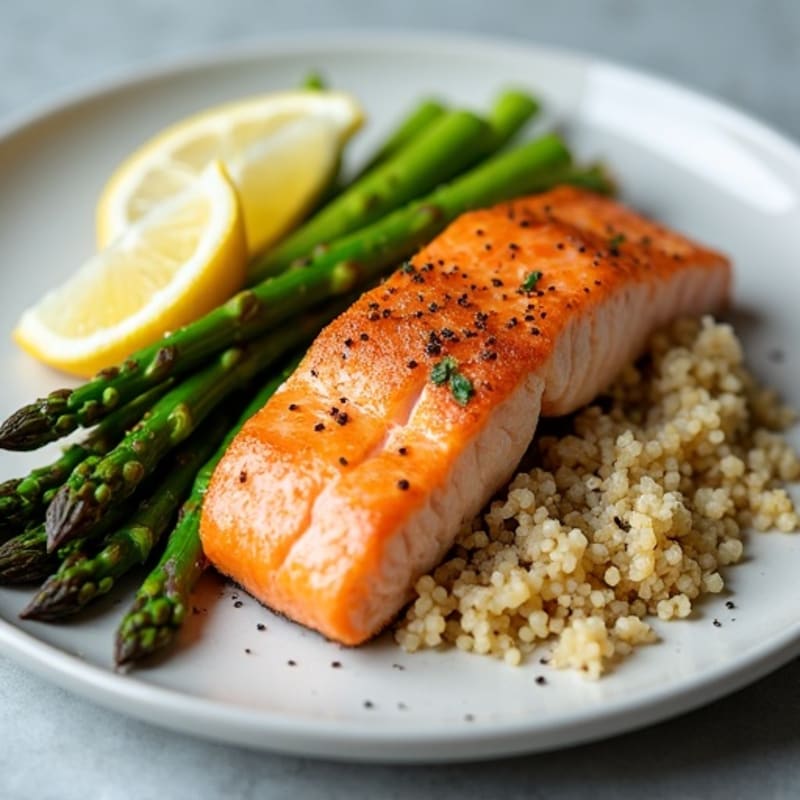 Crispy Salmon with Roasted Asparagus and Quinoa