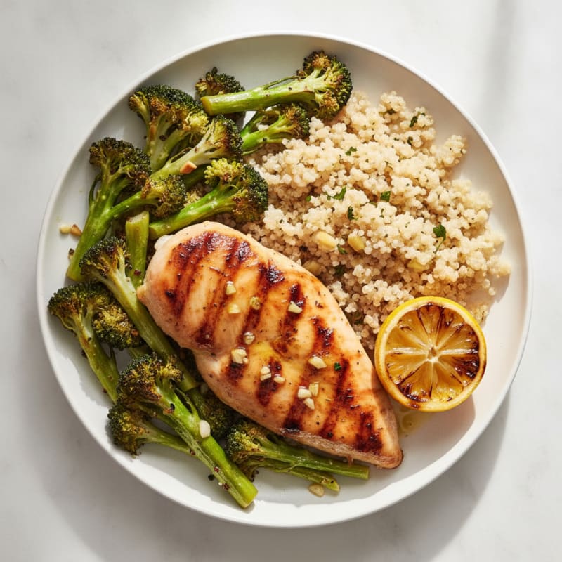 Grilled Chicken Breast with Quinoa and Roasted Broccoli