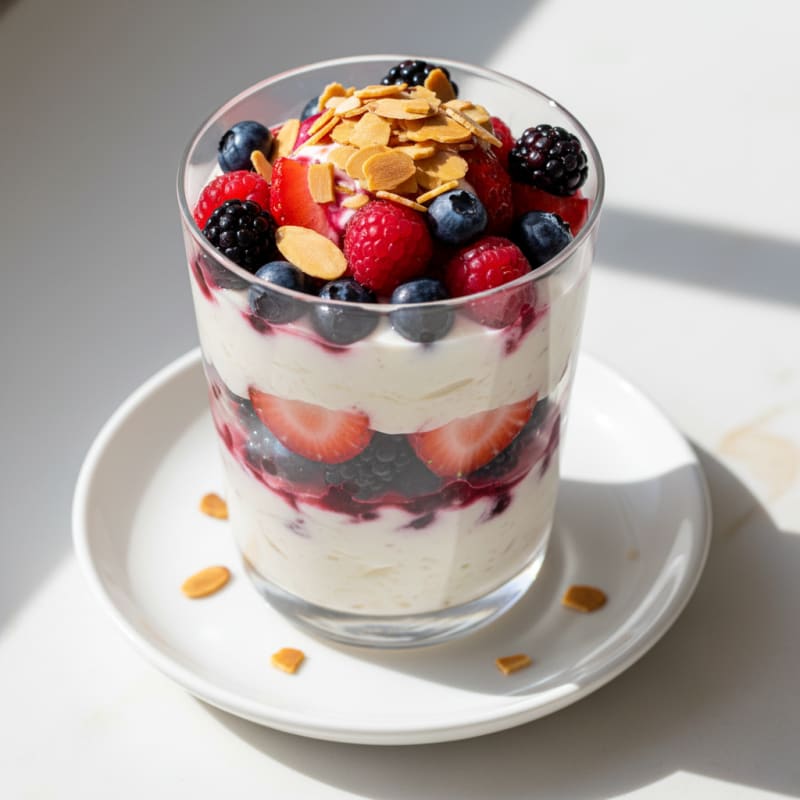 Greek Yogurt Protein Parfait with Mixed Berries and Almonds