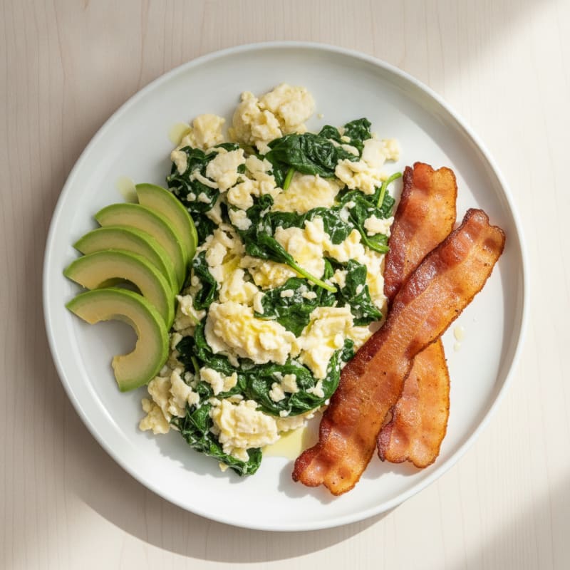 Egg White Spinach Scramble with Turkey Bacon