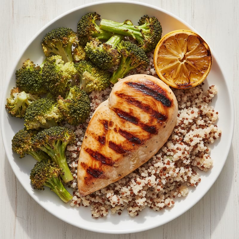 Grilled Chicken Breast with Quinoa and Roasted Broccoli