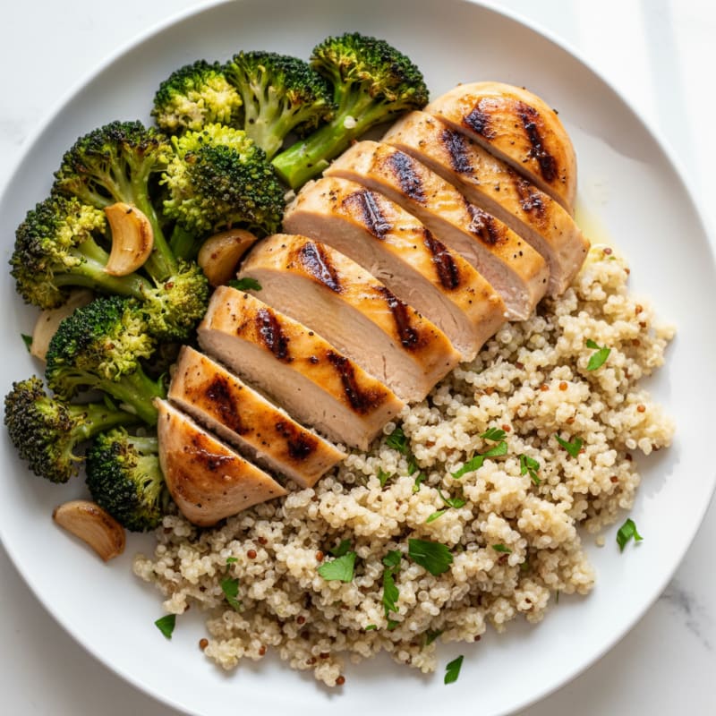 Grilled Chicken Breast with Quinoa and Roasted Broccoli