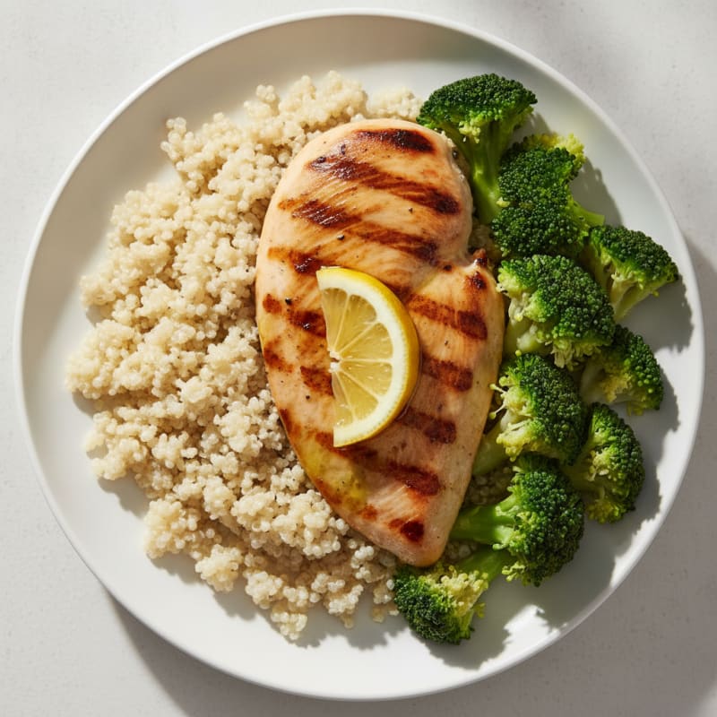 Grilled Chicken Breast with Quinoa and Steamed Broccoli
