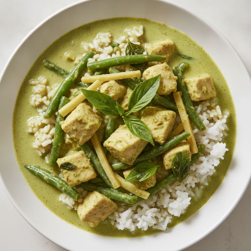 Green Curry Chicken with Coconut Rice