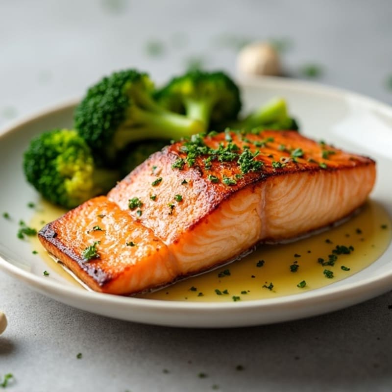 Seared Salmon Fillet with Garlic Roasted Broccoli
