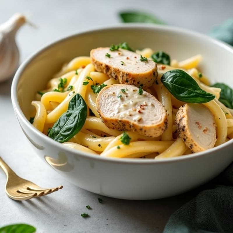 High Protein Creamy Garlic Chicken Pasta