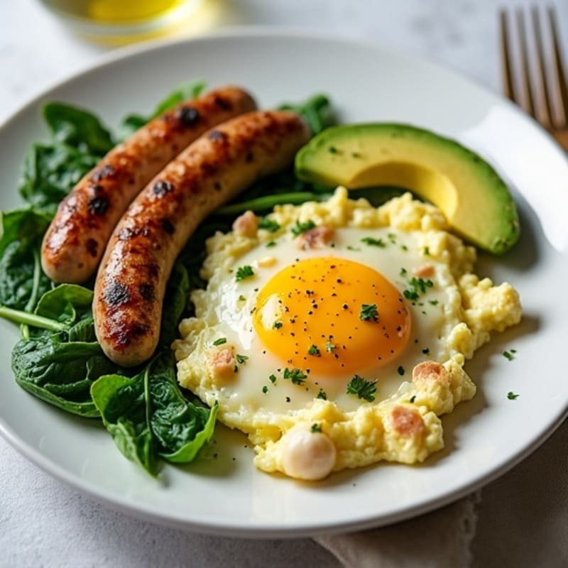 Egg White and Spinach Scramble with Grilled Turkey Sausage