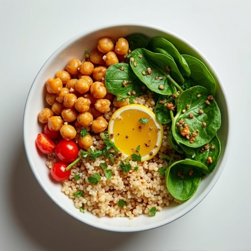 Crispy Chickpea and Quinoa Power Bowl with Spinach