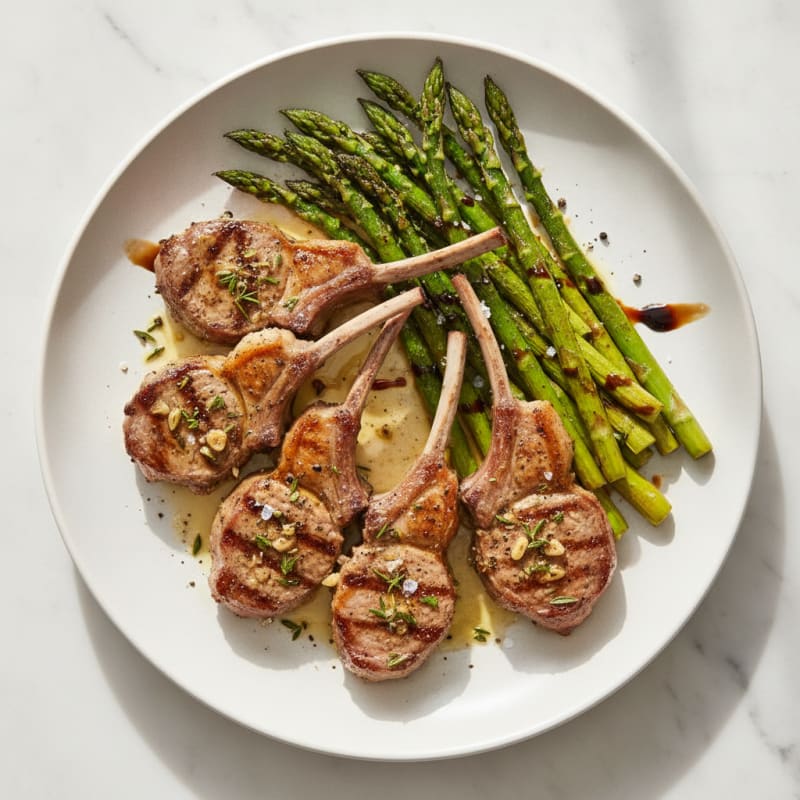 Herb-Marinated Lamb Chops with Roasted Asparagus