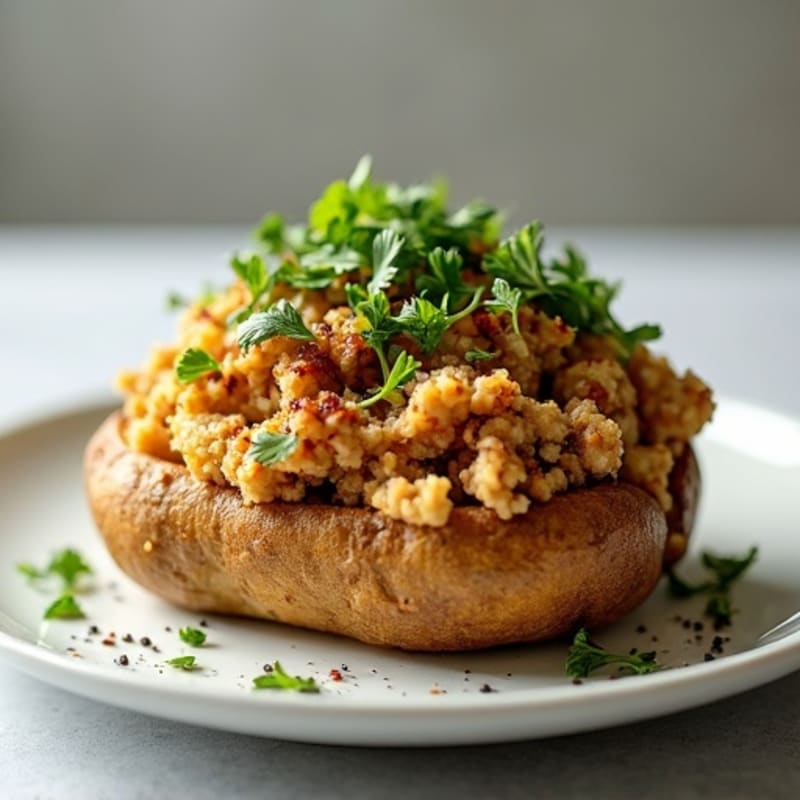 Crispy Baked Potato with Lean Ground Turkey and Fresh Herbs