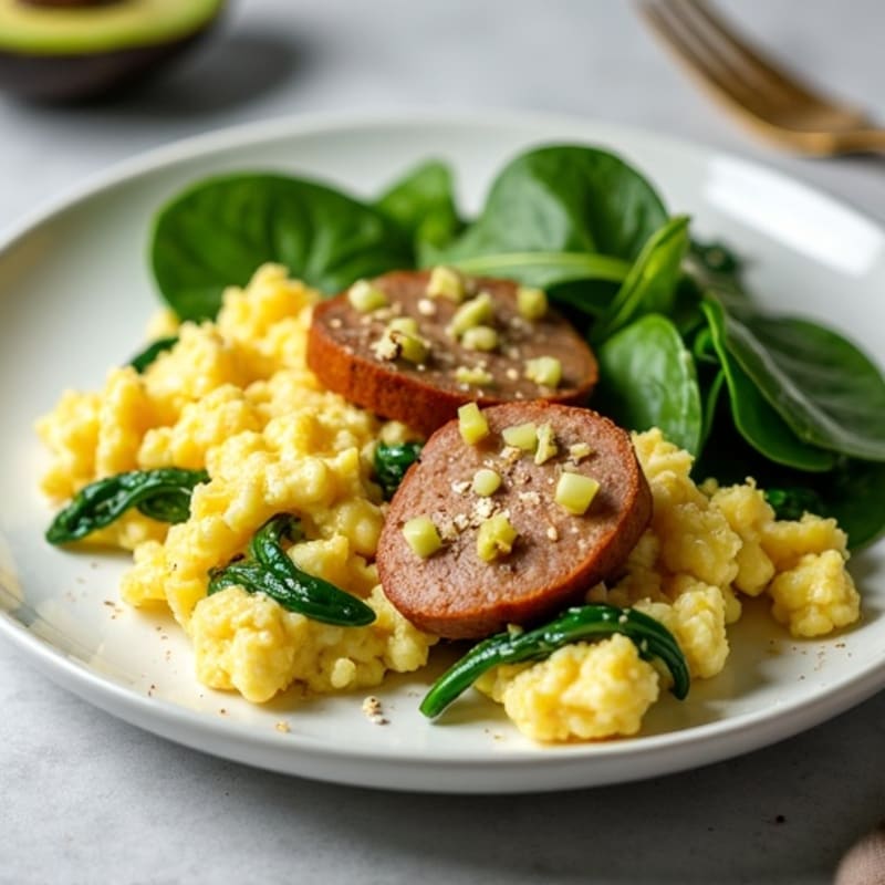 Egg White Scramble with Turkey Sausage and Spinach
