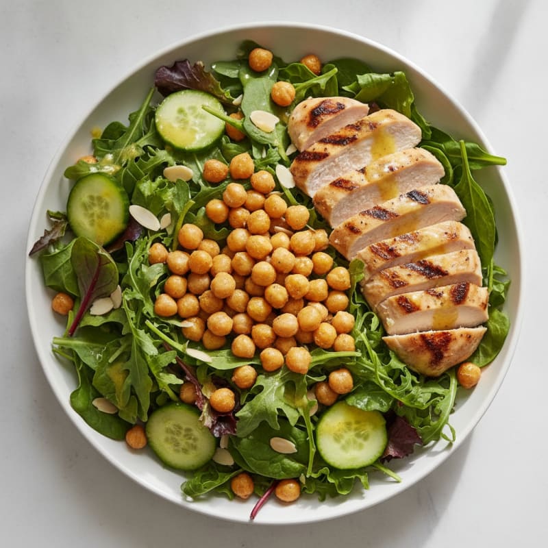 Crunchy Chickpea and Grilled Chicken Salad with Lemon Vinaigrette