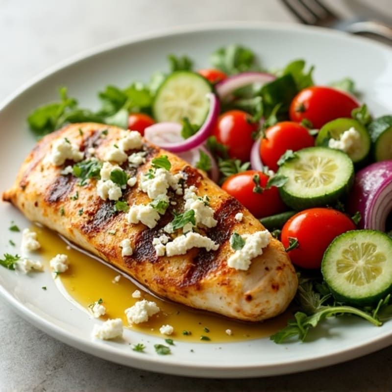 Lemon-Herb Grilled Chicken with Fresh Feta and Crisp Vegetable Salad