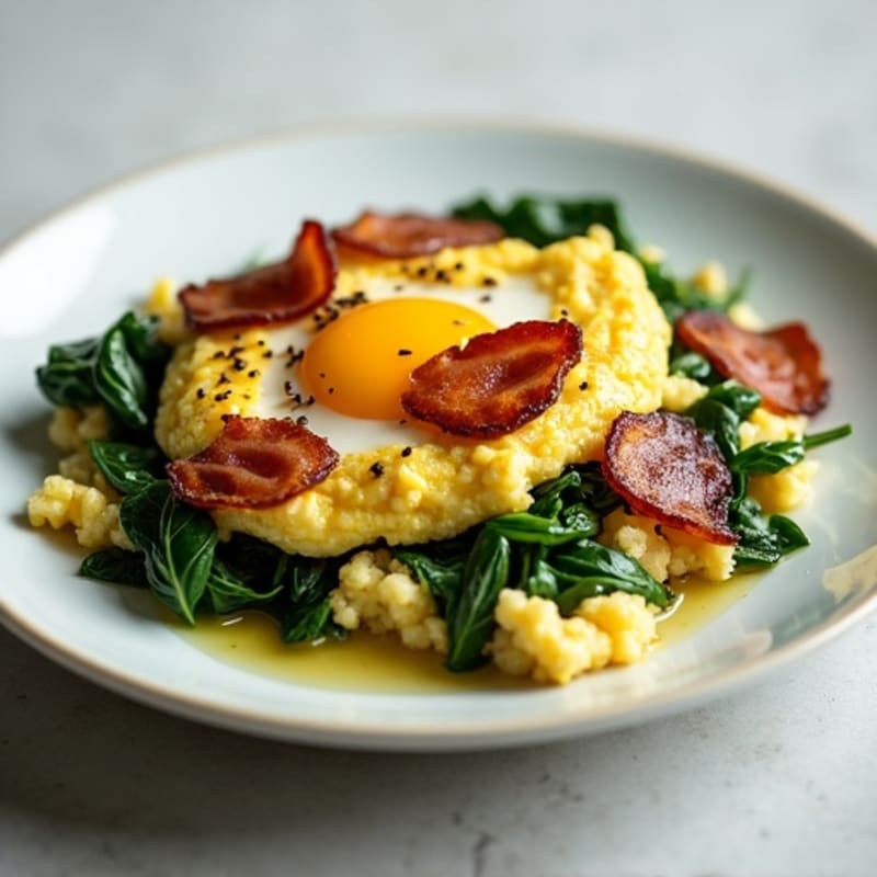 Egg White Spinach Scramble with Grilled Turkey Bacon