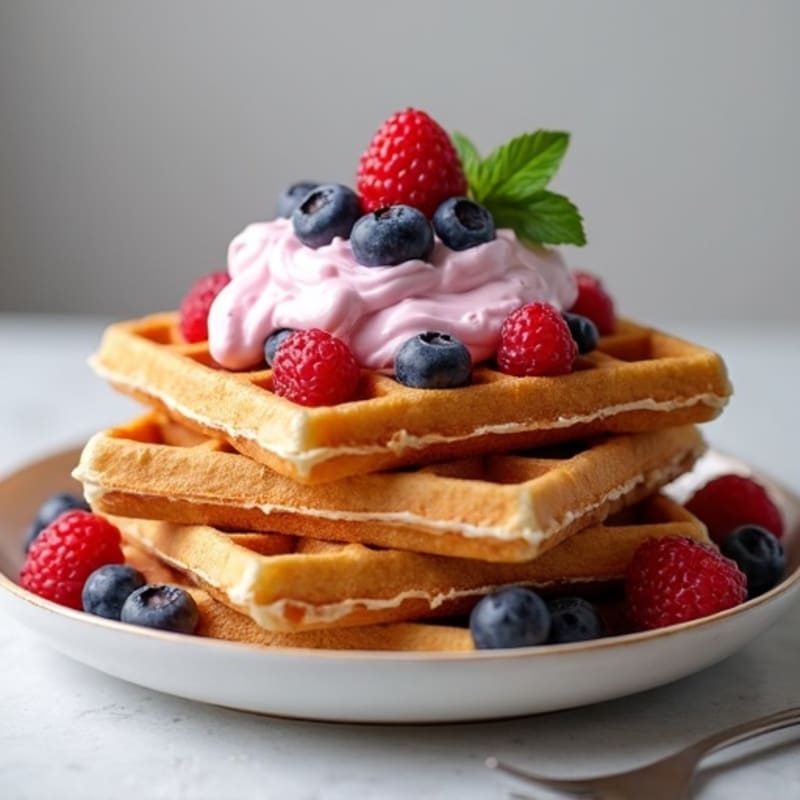 Crispy Protein Waffles with Creamy Berry Yogurt Filling