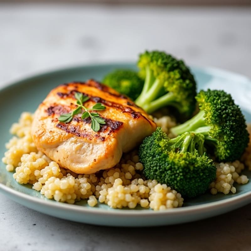 Grilled Chicken Breast with Quinoa and Roasted Broccoli