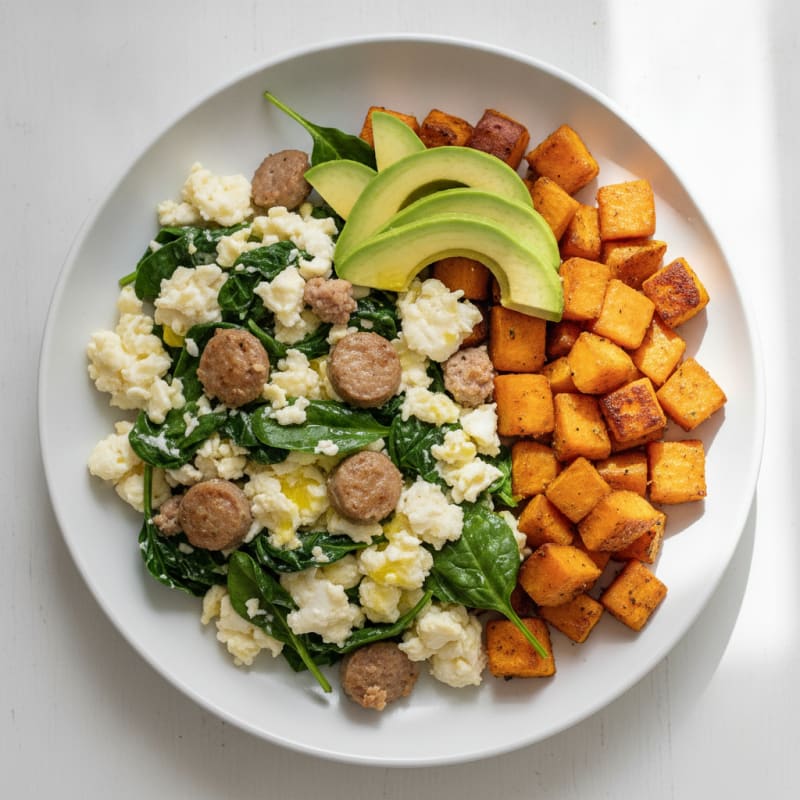 Egg White and Turkey Sausage Scramble with Spinach