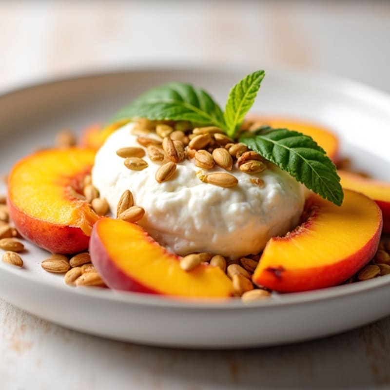 Cottage Cheese with Crunchy Pumpkin Seeds and Sliced Peaches