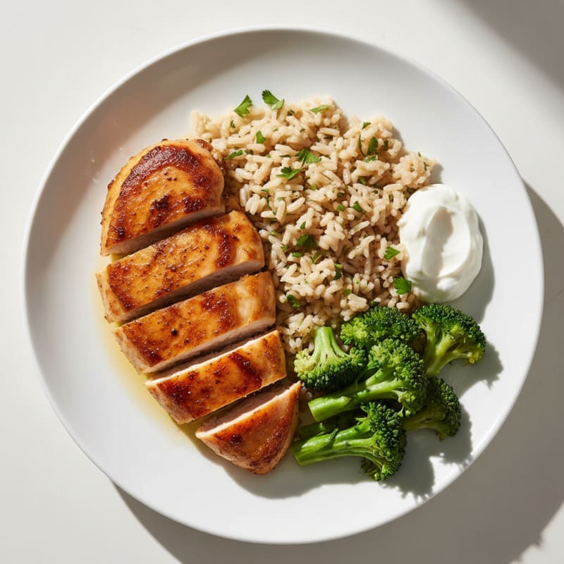Seared Chicken Breast with Herbed Rice and Steamed Vegetables