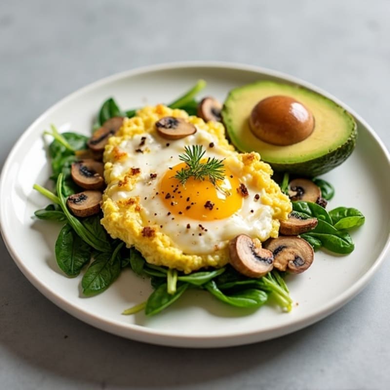 Egg White and Turkey Spinach Scramble with Sautéed Mushrooms