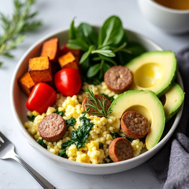 Egg White and Turkey Sausage Scramble with Spinach and Peppers
