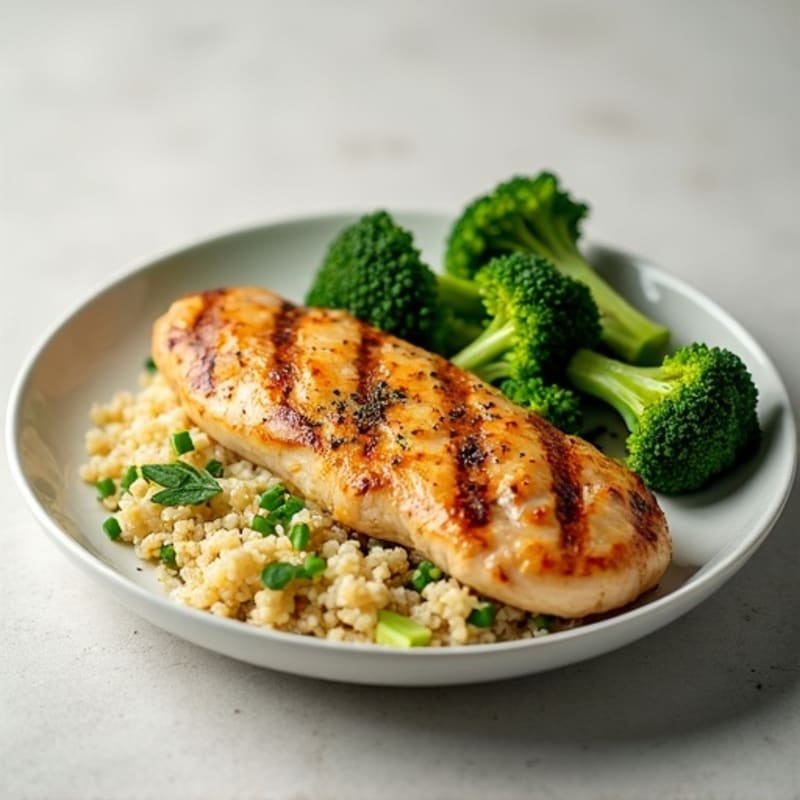Grilled Chicken Breast with Quinoa and Steamed Broccoli