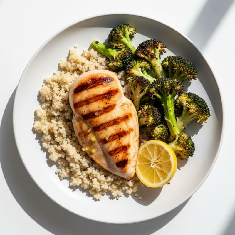 Grilled Chicken Breast with Quinoa and Roasted Broccoli