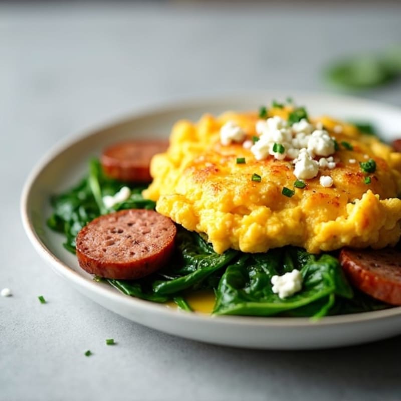 Egg White Scramble with Lean Turkey Sausage and Sautéed Spinach