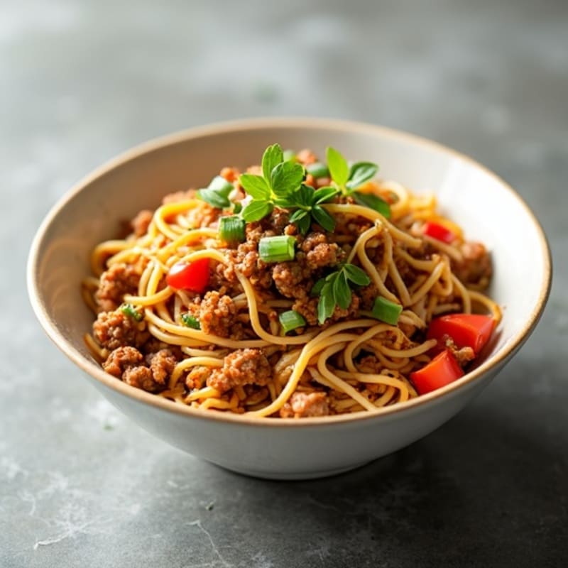 Spicy Ginger-Garlic Ground Pork Noodle Bowl