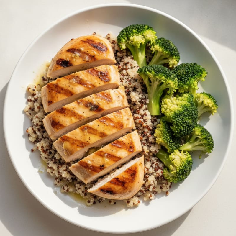 Grilled Chicken Breast with Quinoa and Steamed Broccoli