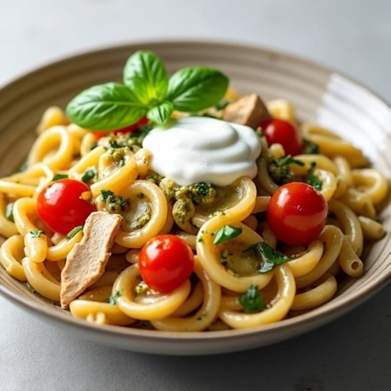 Creamy Pesto Chicken Pasta with Roasted Tomatoes