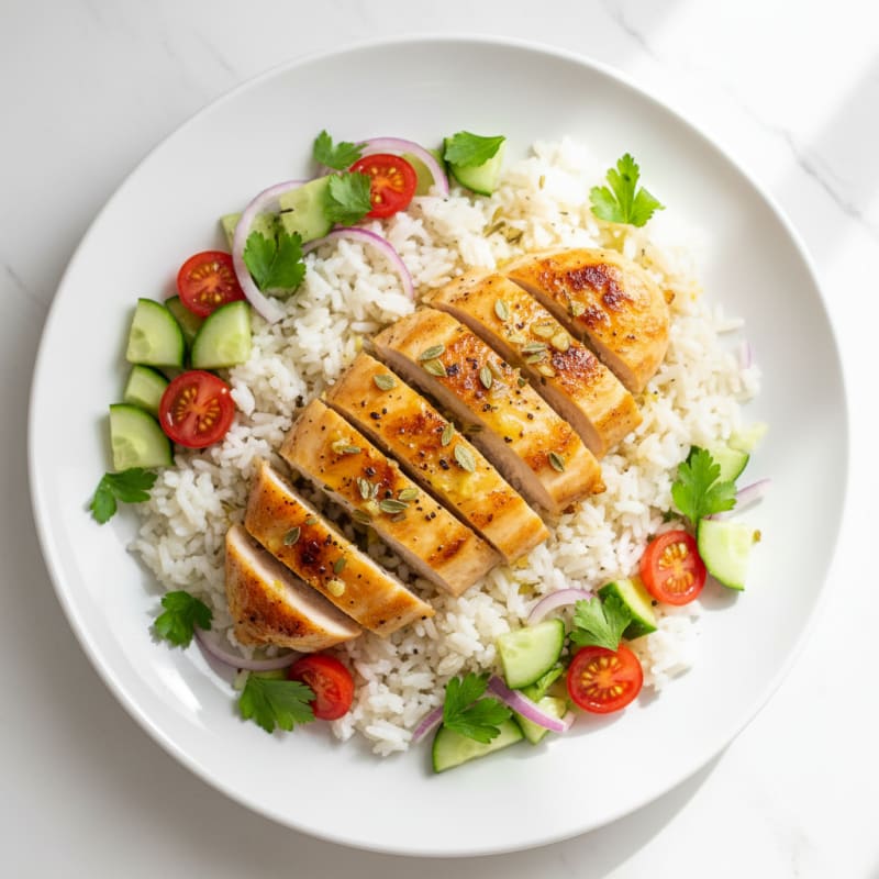 Lemon-Herb Chicken with Rice and Salad