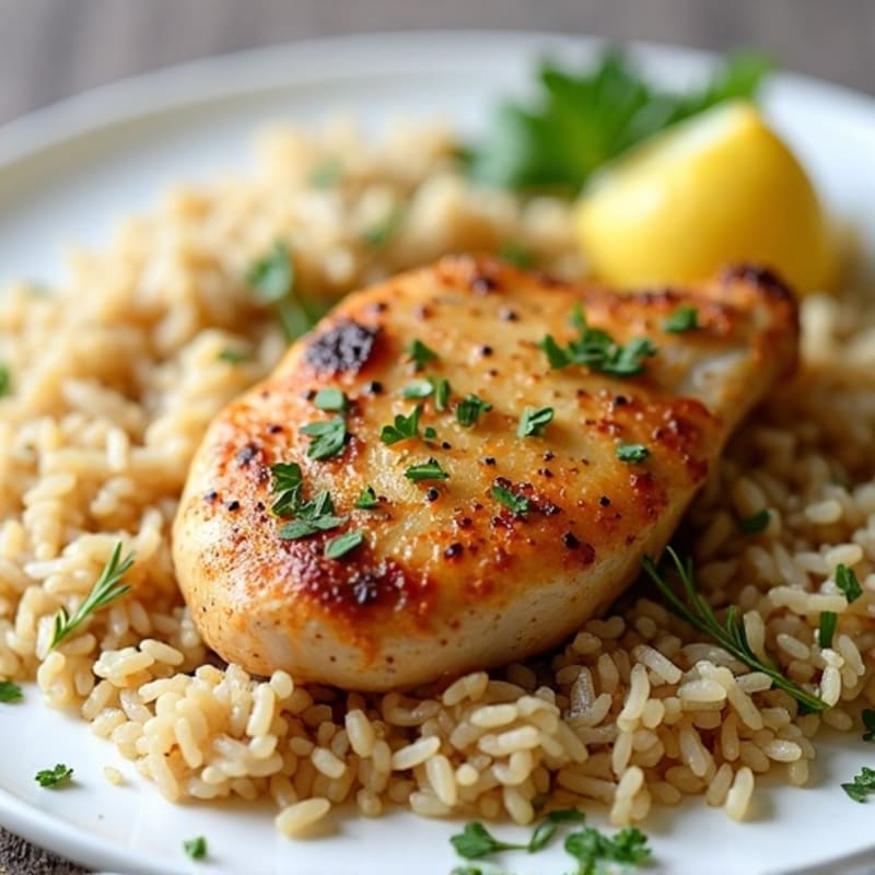Lemon Herb Roasted Chicken with Fluffy Rice Pilaf