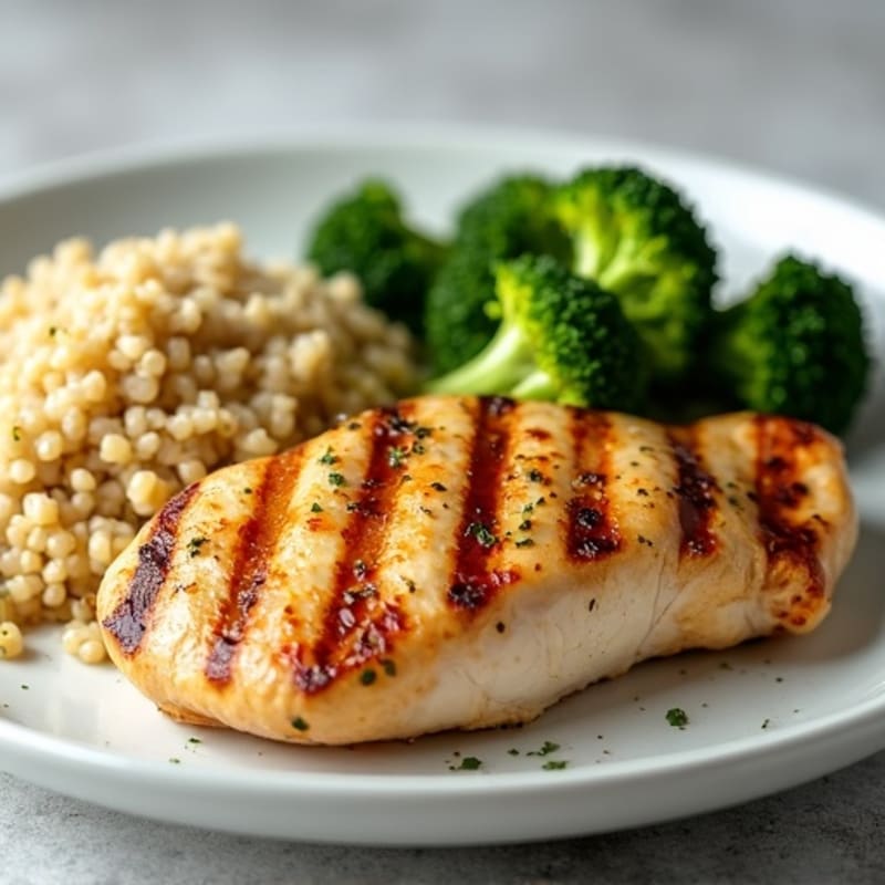 Grilled Chicken Breast with Steamed Broccoli and Quinoa