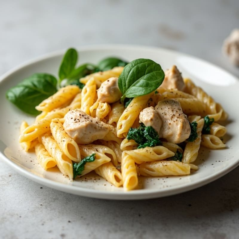 Creamy High-Protein Chicken Pasta with Fresh Spinach