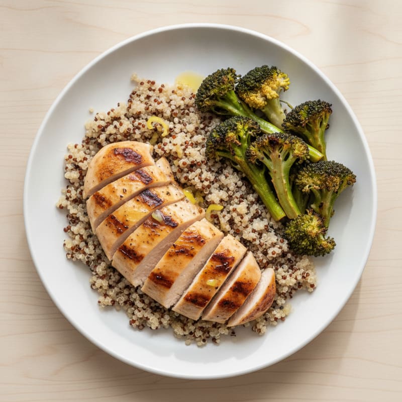 Grilled Chicken Breast with Quinoa and Roasted Broccoli