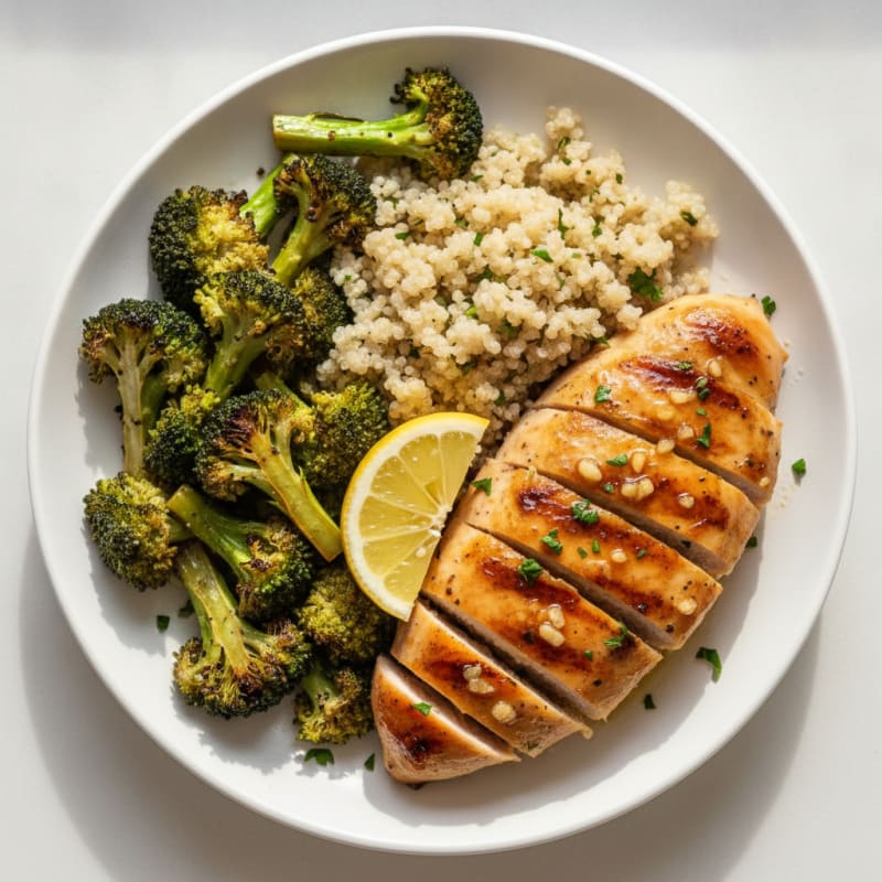 Grilled Chicken Breast with Roasted Broccoli and Quinoa