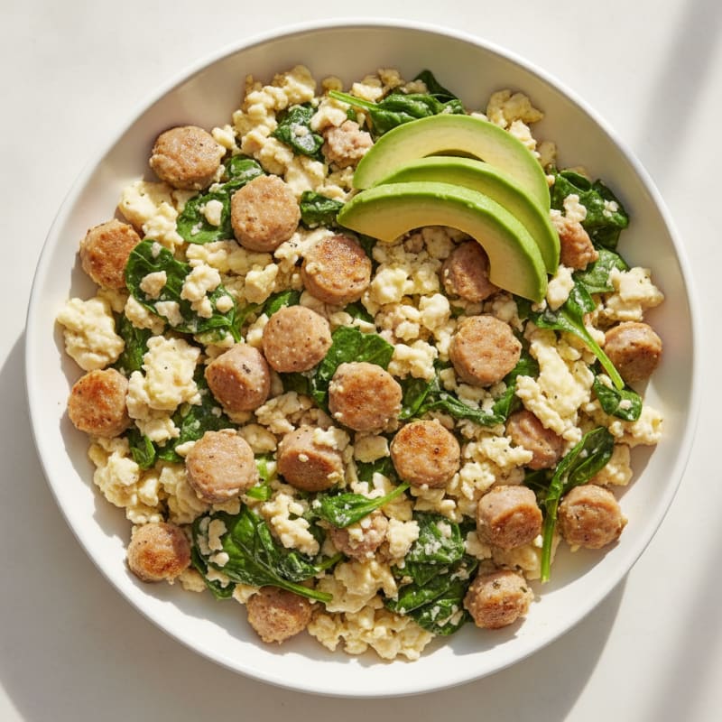 Egg White and Turkey Sausage Scramble with Spinach