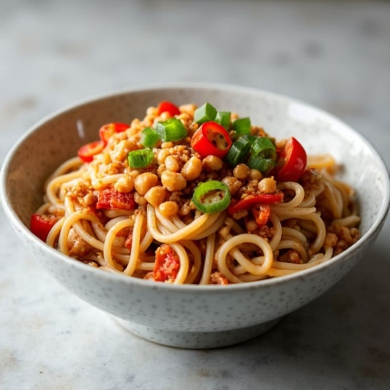 Spicy Chili Peanut Ground Pork with Silky Noodles