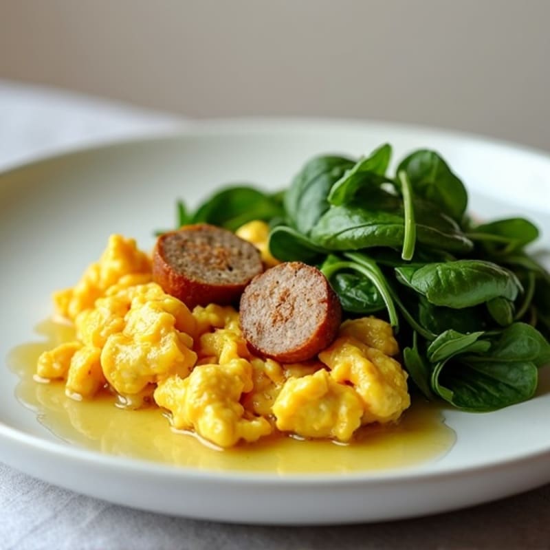 Egg White and Chicken Sausage Scramble with Spinach