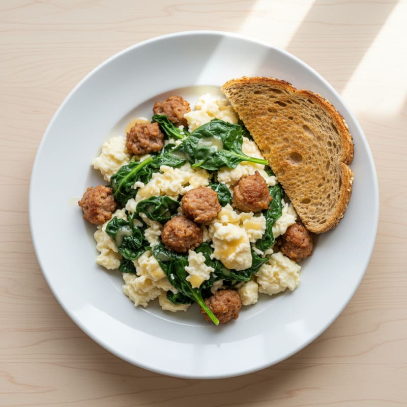 Egg White and Spinach Scramble with Turkey Sausage