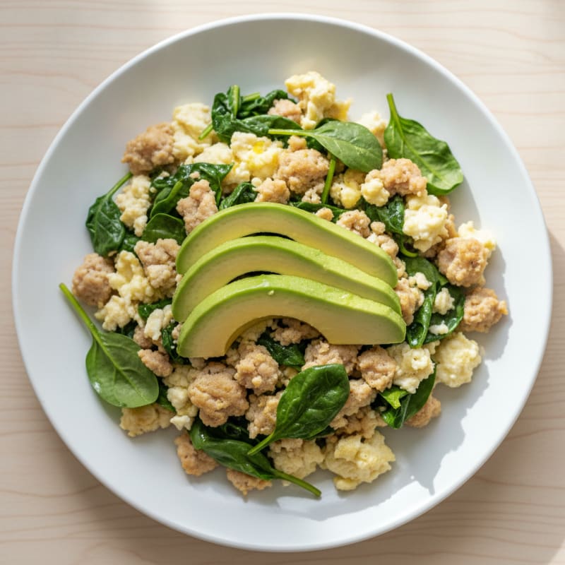 Egg White and Turkey Sausage Scramble with Spinach