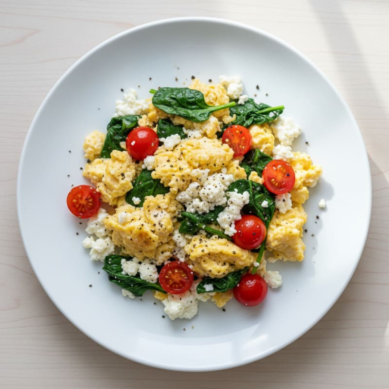 Cottage Cheese Scramble with Spinach and Cherry Tomatoes