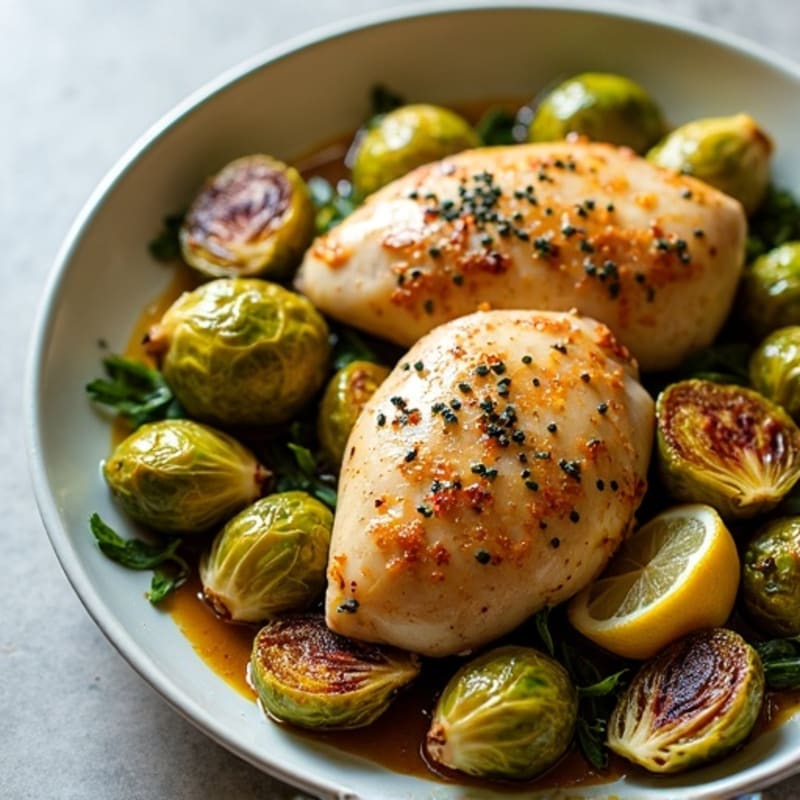 Sheet Pan Lemon Garlic Chicken and Crispy Brussels Sprouts